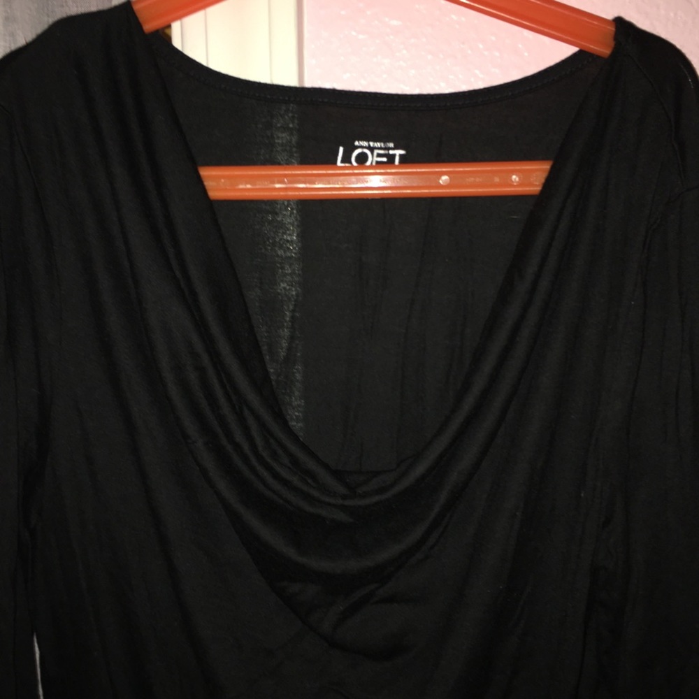 Ann Taylor Loft black thin long sleeve top cowl
